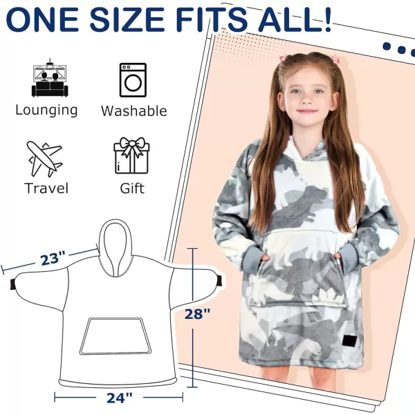 Catalonia Oversized Blanket Hoodie for Kids Wearable Fleece Sweatshirt Pullover with Large Front Pocket 412 Years Boy GirlDinosaur Grey