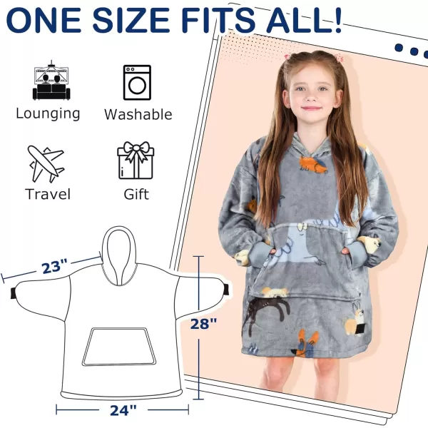 Catalonia Oversized Blanket Hoodie for Kids Wearable Fleece Sweatshirt Pullover with Large Front Pocket 412 Years Boy GirlDog Grey