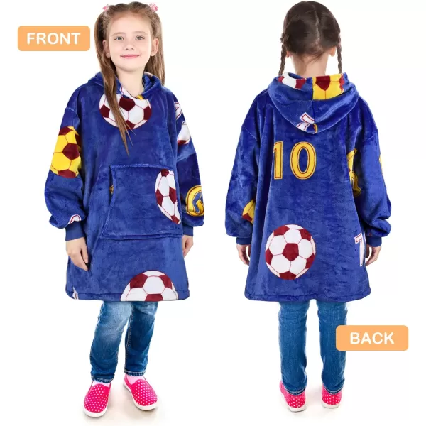 Catalonia Oversized Blanket Hoodie for Kids Wearable Fleece Sweatshirt Pullover with Large Front Pocket 412 Years Boy GirlSoccer Team Blue