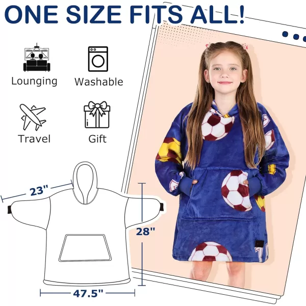 Catalonia Oversized Blanket Hoodie for Kids Wearable Fleece Sweatshirt Pullover with Large Front Pocket 412 Years Boy GirlSoccer Team Blue