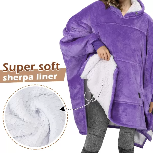 Catalonia Oversized Hoodie Sweatshirt Poncho Casual Hoodie Cape Batwing Coat Pullover Blanket  Fluffy Sherpa Comfortable Roomy  for Adults Women MenOne Size Purple