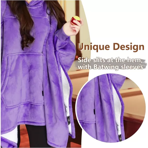 Catalonia Oversized Hoodie Sweatshirt Poncho Casual Hoodie Cape Batwing Coat Pullover Blanket  Fluffy Sherpa Comfortable Roomy  for Adults Women MenOne Size Purple