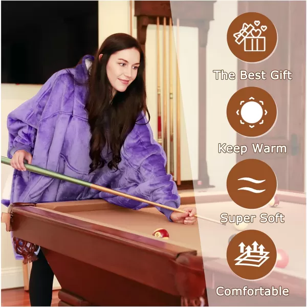 Catalonia Oversized Hoodie Sweatshirt Poncho Casual Hoodie Cape Batwing Coat Pullover Blanket  Fluffy Sherpa Comfortable Roomy  for Adults Women MenOne Size Purple