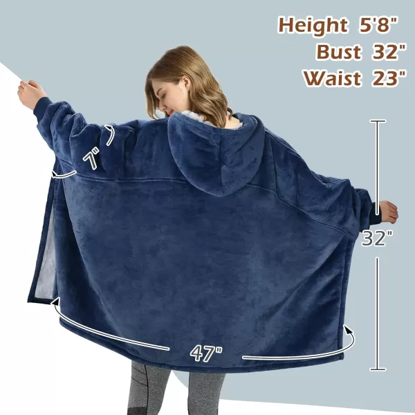 Catalonia Oversized Hoodie Sweatshirt Poncho Casual Hoodie Cape Batwing Coat Pullover Blanket  Fluffy Sherpa Comfortable Roomy  for Adults Women MenOne Size Navy