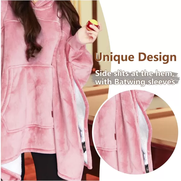 Catalonia Oversized Hoodie Sweatshirt Poncho Casual Hoodie Cape Batwing Coat Pullover Blanket  Fluffy Sherpa Comfortable Roomy  for Adults Women MenOne Size Pink