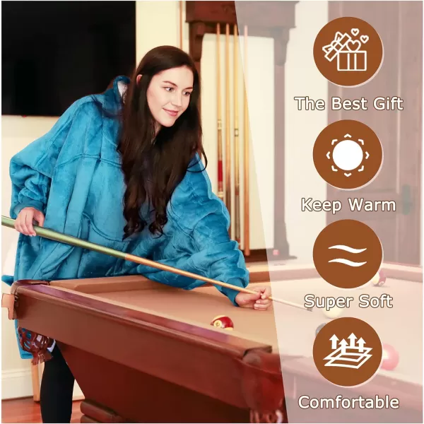 Catalonia Oversized Hoodie Sweatshirt Poncho Casual Hoodie Cape Batwing Coat Pullover Blanket  Fluffy Sherpa Comfortable Roomy  for Adults Women MenOne Size Aqua