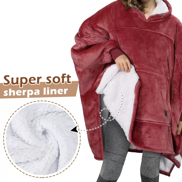 Catalonia Oversized Hoodie Sweatshirt Poncho Casual Hoodie Cape Batwing Coat Pullover Blanket  Fluffy Sherpa Comfortable Roomy  for Adults Women MenOne Size Wine