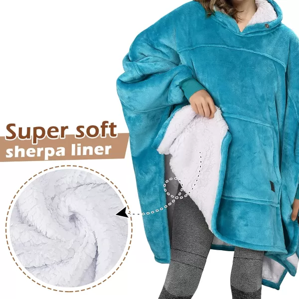 Catalonia Oversized Hoodie Sweatshirt Poncho Casual Hoodie Cape Batwing Coat Pullover Blanket  Fluffy Sherpa Comfortable Roomy  for Adults Women MenOne Size Aqua