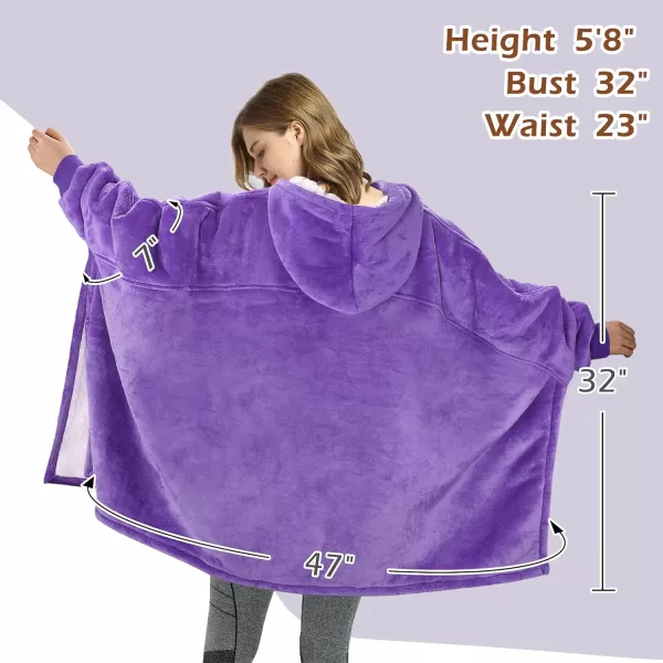 Catalonia Oversized Hoodie Sweatshirt Poncho Casual Hoodie Cape Batwing Coat Pullover Blanket  Fluffy Sherpa Comfortable Roomy  for Adults Women MenOne Size Purple