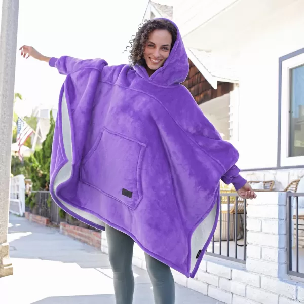 Catalonia Oversized Hoodie Sweatshirt Poncho Casual Hoodie Cape Batwing Coat Pullover Blanket  Fluffy Sherpa Comfortable Roomy  for Adults Women MenOne Size Purple