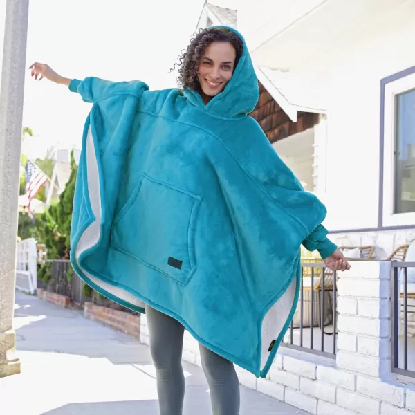 Catalonia Oversized Hoodie Sweatshirt Poncho Casual Hoodie Cape Batwing Coat Pullover Blanket  Fluffy Sherpa Comfortable Roomy  for Adults Women MenOne Size Aqua