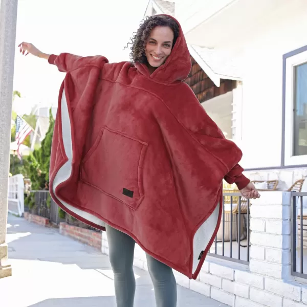 Catalonia Oversized Hoodie Sweatshirt Poncho Casual Hoodie Cape Batwing Coat Pullover Blanket  Fluffy Sherpa Comfortable Roomy  for Adults Women MenOne Size Wine