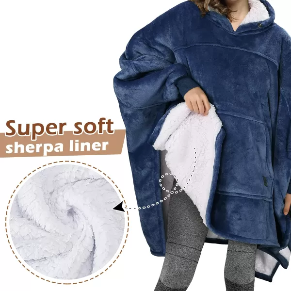 Catalonia Oversized Hoodie Sweatshirt Poncho Casual Hoodie Cape Batwing Coat Pullover Blanket  Fluffy Sherpa Comfortable Roomy  for Adults Women MenOne Size Navy