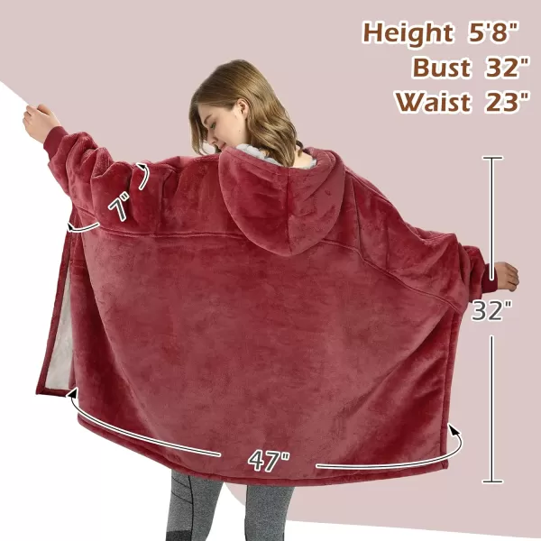 Catalonia Oversized Hoodie Sweatshirt Poncho Casual Hoodie Cape Batwing Coat Pullover Blanket  Fluffy Sherpa Comfortable Roomy  for Adults Women MenOne Size Wine