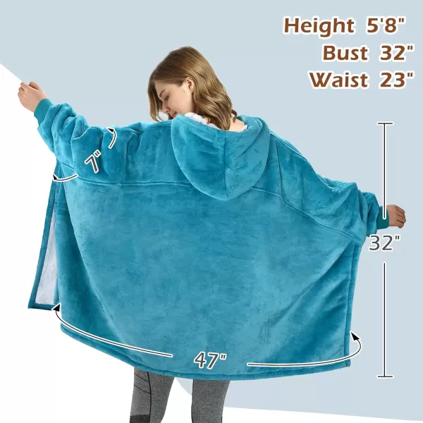 Catalonia Oversized Hoodie Sweatshirt Poncho Casual Hoodie Cape Batwing Coat Pullover Blanket  Fluffy Sherpa Comfortable Roomy  for Adults Women MenOne Size Aqua