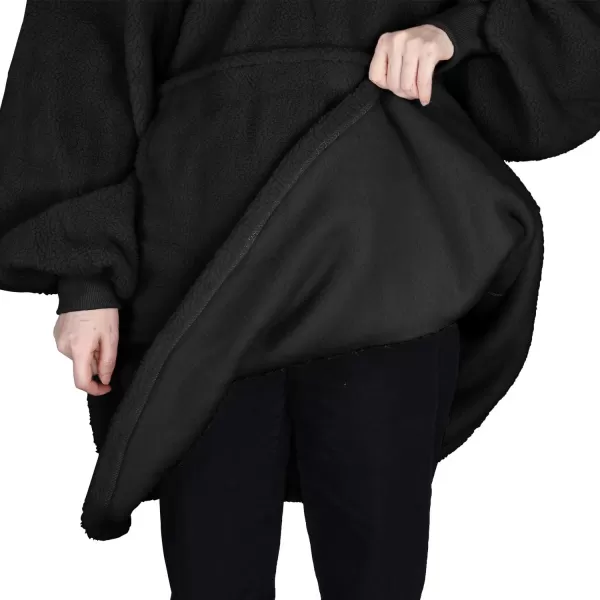 Catalonia Oversized Wearable Blanket Hoodie Sweatshirt with Quarter Zipper Giant Faux Shearling PulloverBlack  Faux Shearling