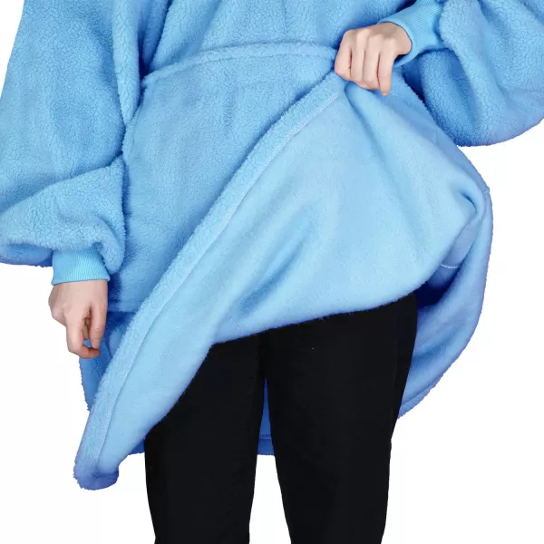 Catalonia Oversized Wearable Blanket Hoodie Sweatshirt with Quarter Zipper Giant Faux Shearling PulloverBlue  Faux Shearling