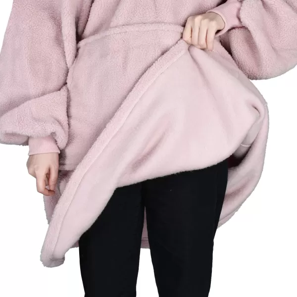 Catalonia Oversized Wearable Blanket Hoodie Sweatshirt with Quarter Zipper Giant Faux Shearling PulloverPink  Faux Shearling