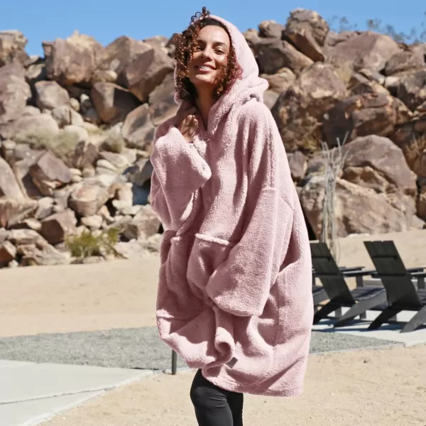 Catalonia Oversized Wearable Blanket Hoodie Sweatshirt with Quarter Zipper Giant Faux Shearling PulloverPink  Faux Shearling