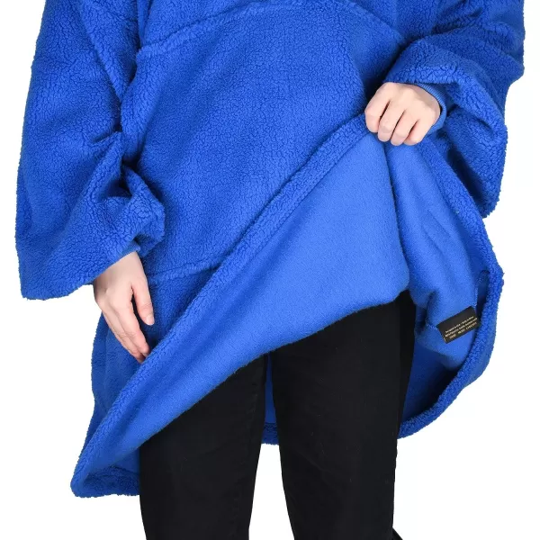 Catalonia Oversized Wearable Blanket Hoodie Sweatshirt with Quarter Zipper Giant Faux Shearling PulloverRoyal Blue  Faux Shearling