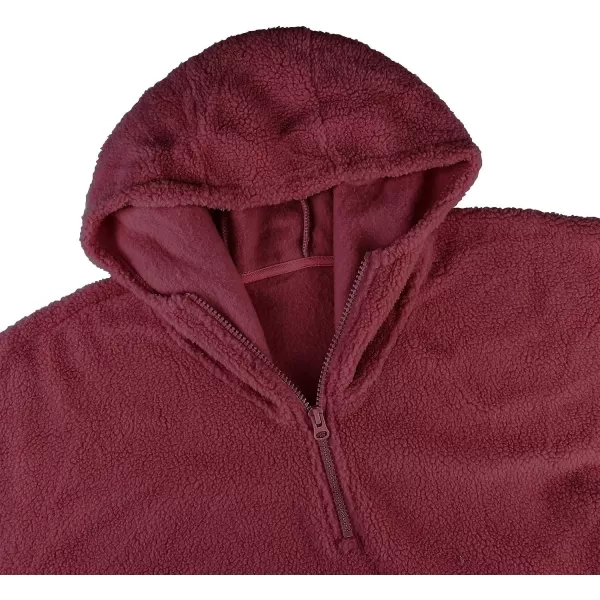 Catalonia Oversized Wearable Blanket Hoodie Sweatshirt with Quarter Zipper Giant Faux Shearling PulloverWine  Faux Shearling