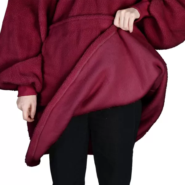 Catalonia Oversized Wearable Blanket Hoodie Sweatshirt with Quarter Zipper Giant Faux Shearling PulloverWine  Faux Shearling