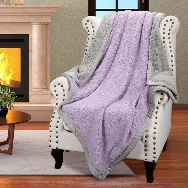 Catalonia Pink Sherpa Throws Blanket for Girls Super Soft Comfy Fuzzy Micro Plush Fleece Snuggle Blanket for Sofa Couch TV Bed Reversible Match Color All Seasons 50x60 Tone to Tone50x60 Lavender and Grey