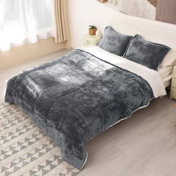 Catalonia Queen Size Sherpa Comforter Set UltraSoft Reversible Fluffy Micromink Bedding Set3 Pieces 1 Comforter and 2 Pillow ShamsKing Grey