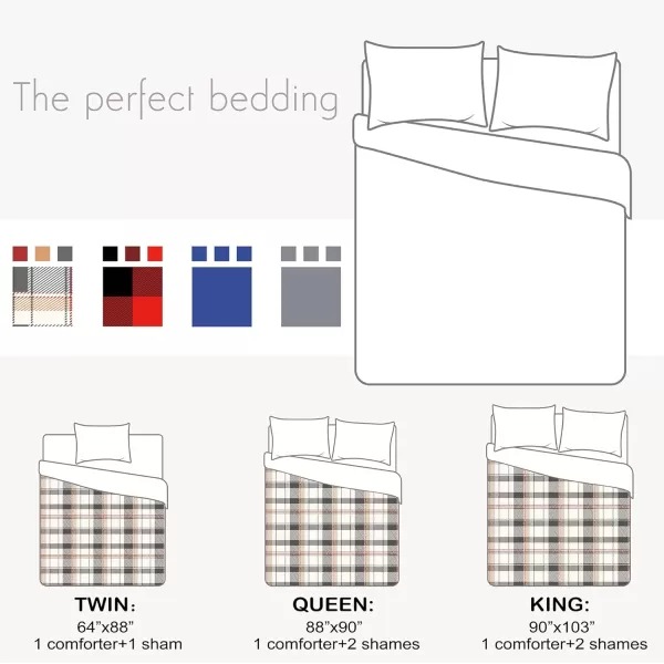 Catalonia Queen Size Sherpa Comforter Set UltraSoft Reversible Fluffy Micromink Bedding Set3 Pieces 1 Comforter and 2 Pillow ShamsKing Plaid Grey