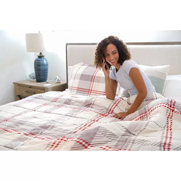 Catalonia Queen Size Sherpa Comforter Set UltraSoft Reversible Fluffy Micromink Bedding Set3 Pieces 1 Comforter and 2 Pillow ShamsKing Plaid Grey