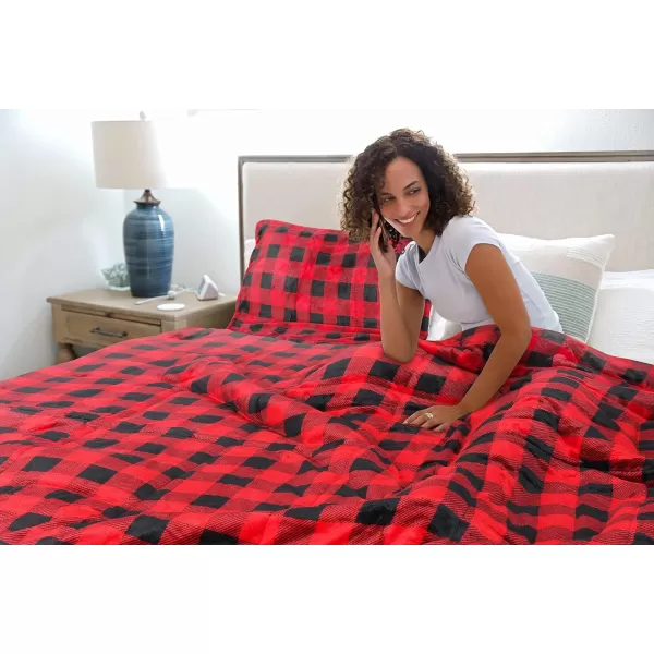 Catalonia Queen Size Sherpa Comforter Set UltraSoft Reversible Fluffy Micromink Bedding Set3 Pieces 1 Comforter and 2 Pillow ShamsKing Plaid Red