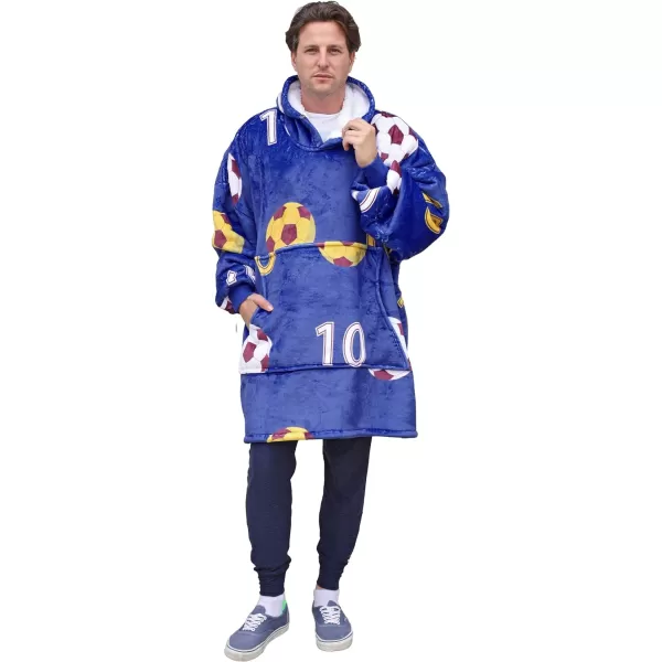 Catalonia Ribbit Deer Print Oversized Hoodie Blanket Sweatshirt Wearable Sherpa Giant Pullover for Adults Men Women Teenagers Wife Girlfriend GiftOne Size Soccer Team Blue