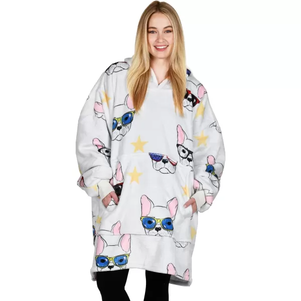 Catalonia Ribbit Deer Print Oversized Hoodie Blanket Sweatshirt Wearable Sherpa Giant Pullover for Adults Men Women Teenagers Wife Girlfriend GiftOne Size 80s Dog White