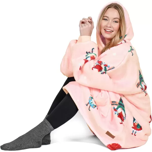 Catalonia Ribbit Deer Print Oversized Hoodie Blanket Sweatshirt Wearable Sherpa Giant Pullover for Adults Men Women Teenagers Wife Girlfriend GiftOne Size Xmas Elf Pink