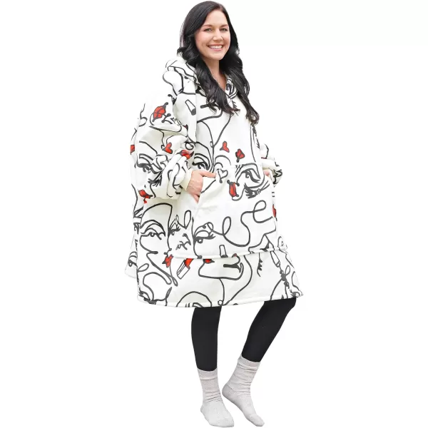 Catalonia Ribbit Deer Print Oversized Hoodie Blanket Sweatshirt Wearable Sherpa Giant Pullover for Adults Men Women Teenagers Wife Girlfriend GiftOne Size Abstract Face White