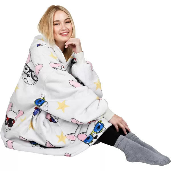 Catalonia Ribbit Deer Print Oversized Hoodie Blanket Sweatshirt Wearable Sherpa Giant Pullover for Adults Men Women Teenagers Wife Girlfriend GiftOne Size 80s Dog White