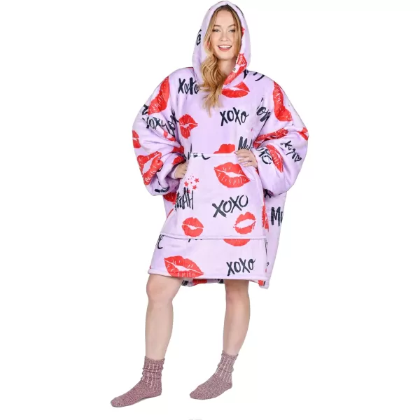 Catalonia Ribbit Deer Print Oversized Hoodie Blanket Sweatshirt Wearable Sherpa Giant Pullover for Adults Men Women Teenagers Wife Girlfriend GiftOne Size Kiss Hot Pink