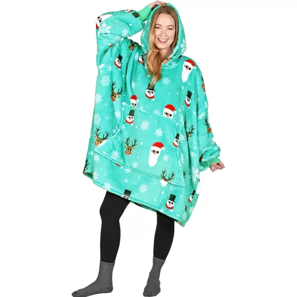 Catalonia Ribbit Deer Print Oversized Hoodie Blanket Sweatshirt Wearable Sherpa Giant Pullover for Adults Men Women Teenagers Wife Girlfriend GiftOne Size Santa Deer Green