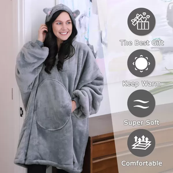 Catalonia Ribbit Deer Print Oversized Hoodie Blanket Sweatshirt Wearable Sherpa Giant Pullover for Adults Men Women Teenagers Wife Girlfriend GiftOne Size Grey Cat