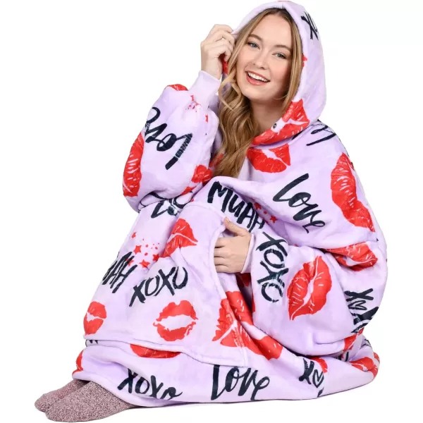 Catalonia Ribbit Deer Print Oversized Hoodie Blanket Sweatshirt Wearable Sherpa Giant Pullover for Adults Men Women Teenagers Wife Girlfriend GiftOne Size Kiss Hot Pink