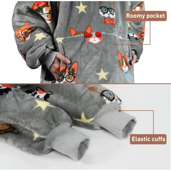 Catalonia Ribbit Deer Print Oversized Hoodie Blanket Sweatshirt Wearable Sherpa Giant Pullover for Adults Men Women Teenagers Wife Girlfriend GiftOne Size 80s Cat Dog Gray