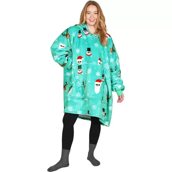 Catalonia Ribbit Deer Print Oversized Hoodie Blanket Sweatshirt Wearable Sherpa Giant Pullover for Adults Men Women Teenagers Wife Girlfriend GiftOne Size Santa Deer Green