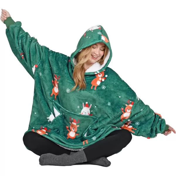 Catalonia Ribbit Deer Print Oversized Hoodie Blanket Sweatshirt Wearable Sherpa Giant Pullover for Adults Men Women Teenagers Wife Girlfriend GiftOne Size Ribbit Deer Green