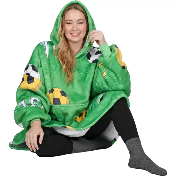 Catalonia Ribbit Deer Print Oversized Hoodie Blanket Sweatshirt Wearable Sherpa Giant Pullover for Adults Men Women Teenagers Wife Girlfriend GiftOne Size Soccer Team Green