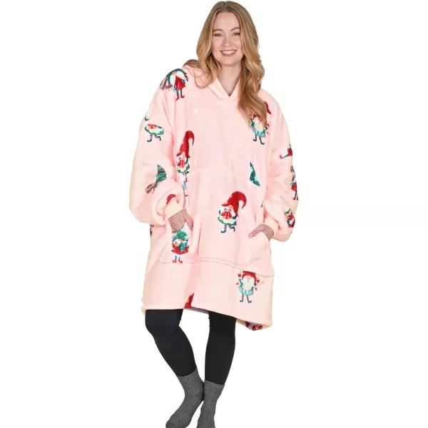 Catalonia Ribbit Deer Print Oversized Hoodie Blanket Sweatshirt Wearable Sherpa Giant Pullover for Adults Men Women Teenagers Wife Girlfriend GiftOne Size Xmas Elf Pink