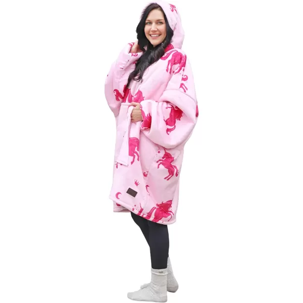 Catalonia Ribbit Deer Print Oversized Hoodie Blanket Sweatshirt Wearable Sherpa Giant Pullover for Adults Men Women Teenagers Wife Girlfriend GiftOne Size Unicorn Pink