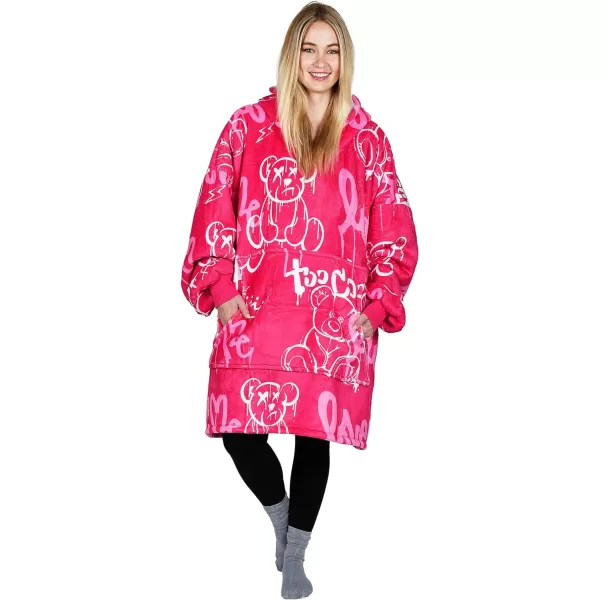 Catalonia Ribbit Deer Print Oversized Hoodie Blanket Sweatshirt Wearable Sherpa Giant Pullover for Adults Men Women Teenagers Wife Girlfriend GiftOne Size Graffiti Bear Hot Pink