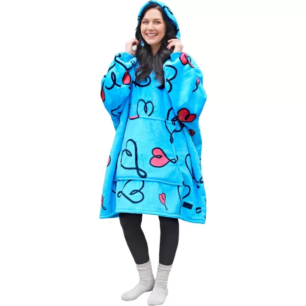 Catalonia Ribbit Deer Print Oversized Hoodie Blanket Sweatshirt Wearable Sherpa Giant Pullover for Adults Men Women Teenagers Wife Girlfriend GiftOne Size Love Art Blue