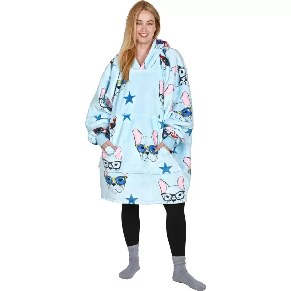 Catalonia Ribbit Deer Print Oversized Hoodie Blanket Sweatshirt Wearable Sherpa Giant Pullover for Adults Men Women Teenagers Wife Girlfriend GiftOne Size 80s Dog Blue