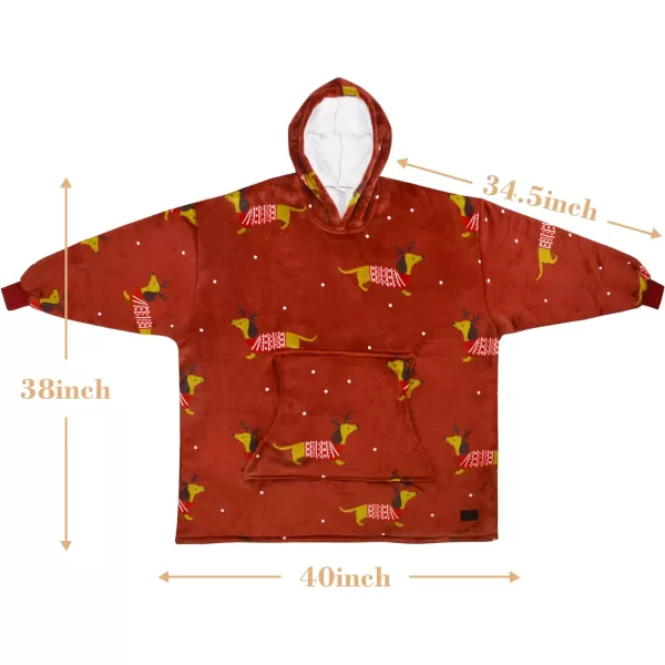 Catalonia Ribbit Deer Print Oversized Hoodie Blanket Sweatshirt Wearable Sherpa Giant Pullover for Adults Men Women Teenagers Wife Girlfriend GiftOne Size Xmas Dachshund Wine